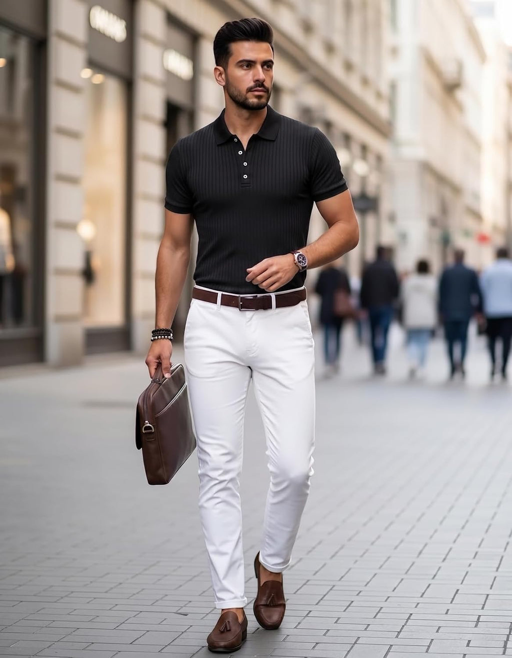 Collared Muscle Polo Shirts Men Slim Fit Textured Knit Polo Shirts Short Sleeve Button Down Shirts Casual Stylish Black