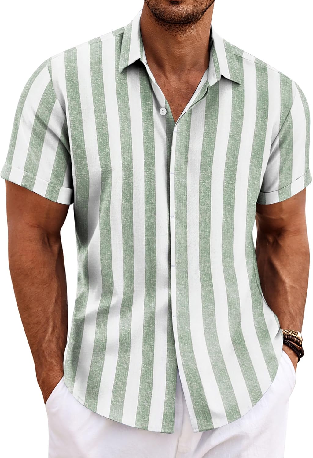 Men's Linen Wedding Shirt – Short-Sleeve, Button-Down, Casual Style, Loose Fit