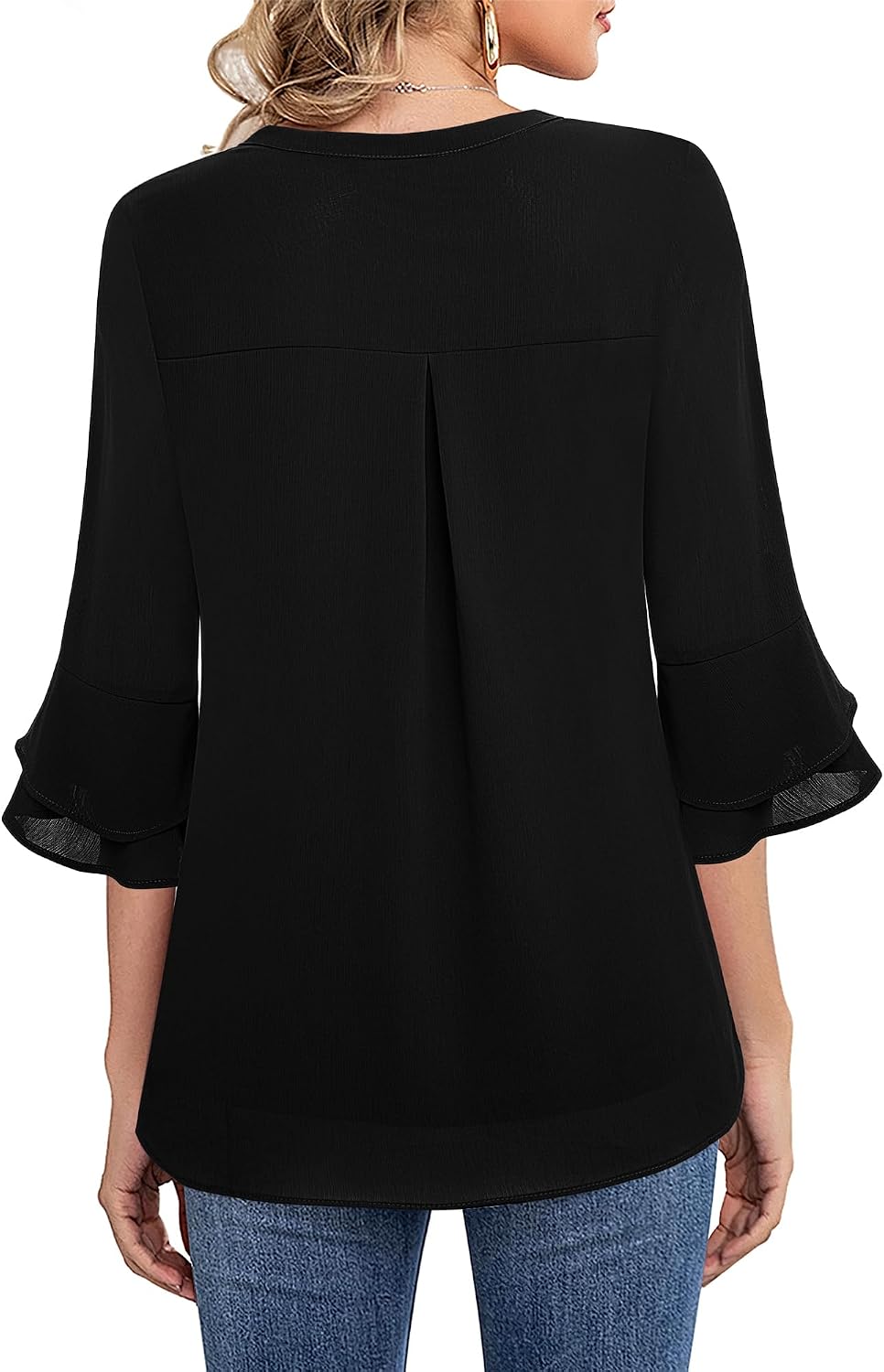 Blouse - 3/4 Sleeve Womens Tops - Blouses for Women Business Casual Professional Formal Tops Junior Job Interview Clothing Spring Peasant Funeral Attire