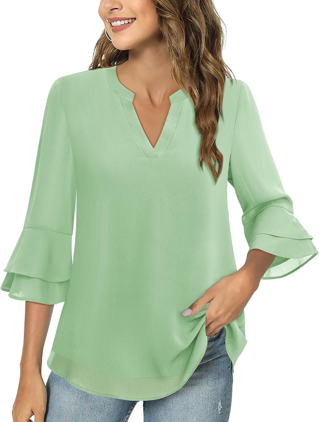 Blouse - 3/4 Sleeve Womens Tops - Blouses for Women Business Casual Professional Formal Tops Junior Job Interview Clothing Spring Peasant Funeral Attire