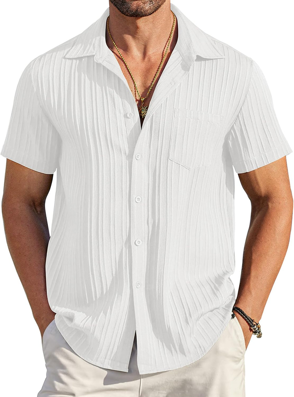 Men's Summer Short-Sleeve Linen Shirt – Stylish Casual Beach Shirt with Button-Down Collar