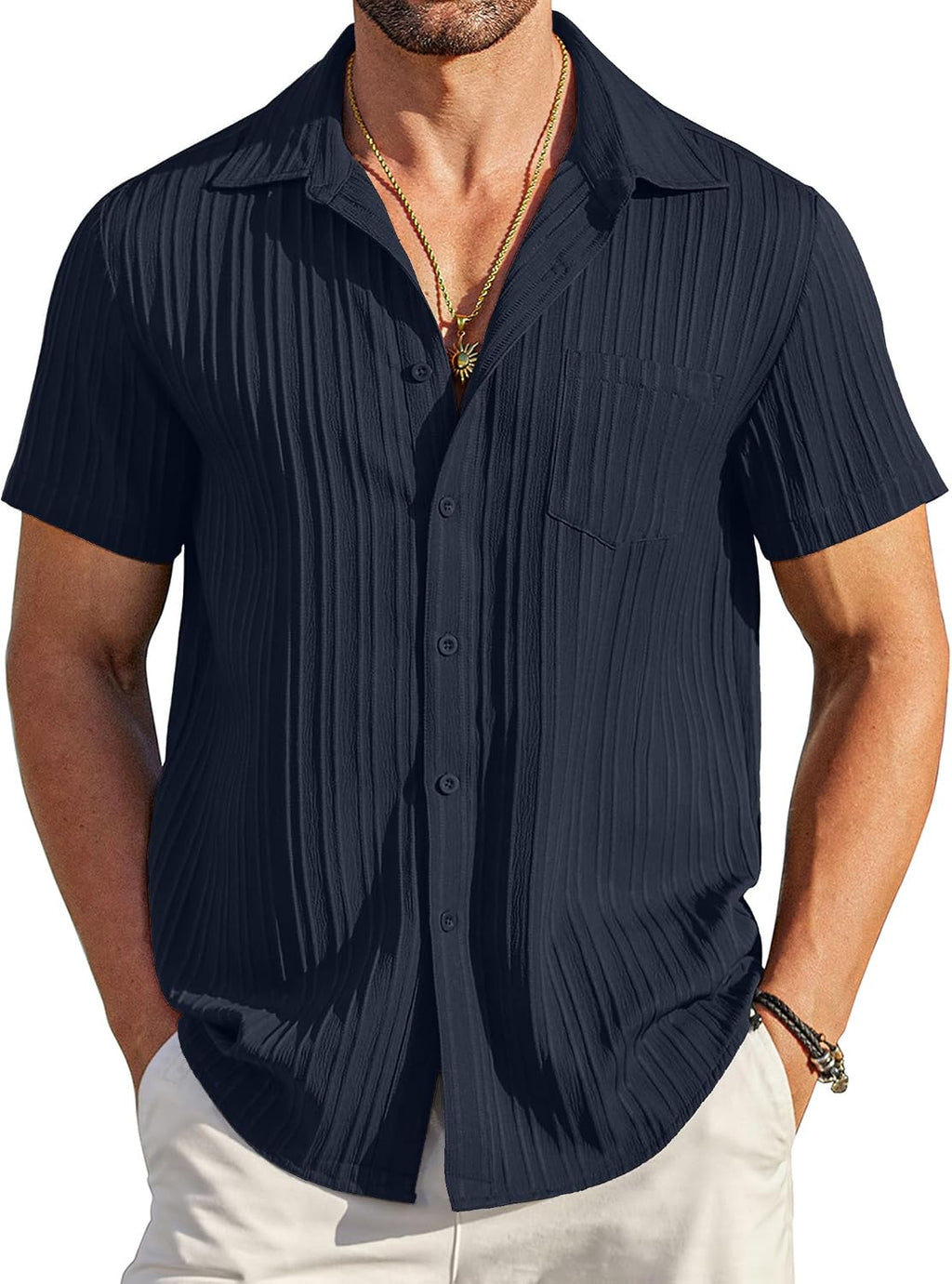Men's Summer Short-Sleeve Linen Shirt – Stylish Casual Beach Shirt with Button-Down Collar