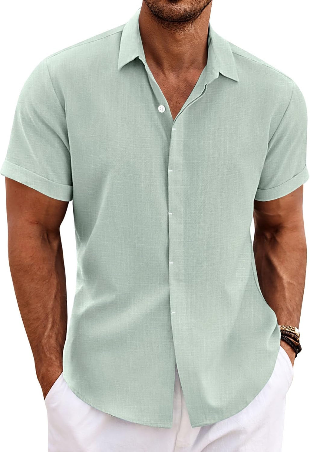 Men's Linen Wedding Shirt – Short-Sleeve, Button-Down, Casual Style, Loose Fit