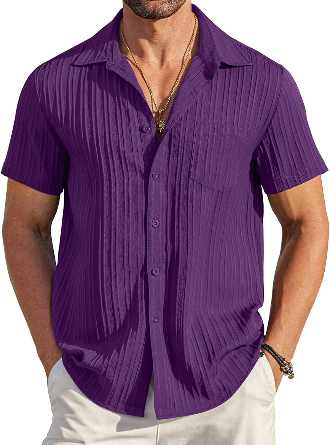 Men's Summer Short-Sleeve Linen Shirt – Stylish Casual Beach Shirt with Button-Down Collar