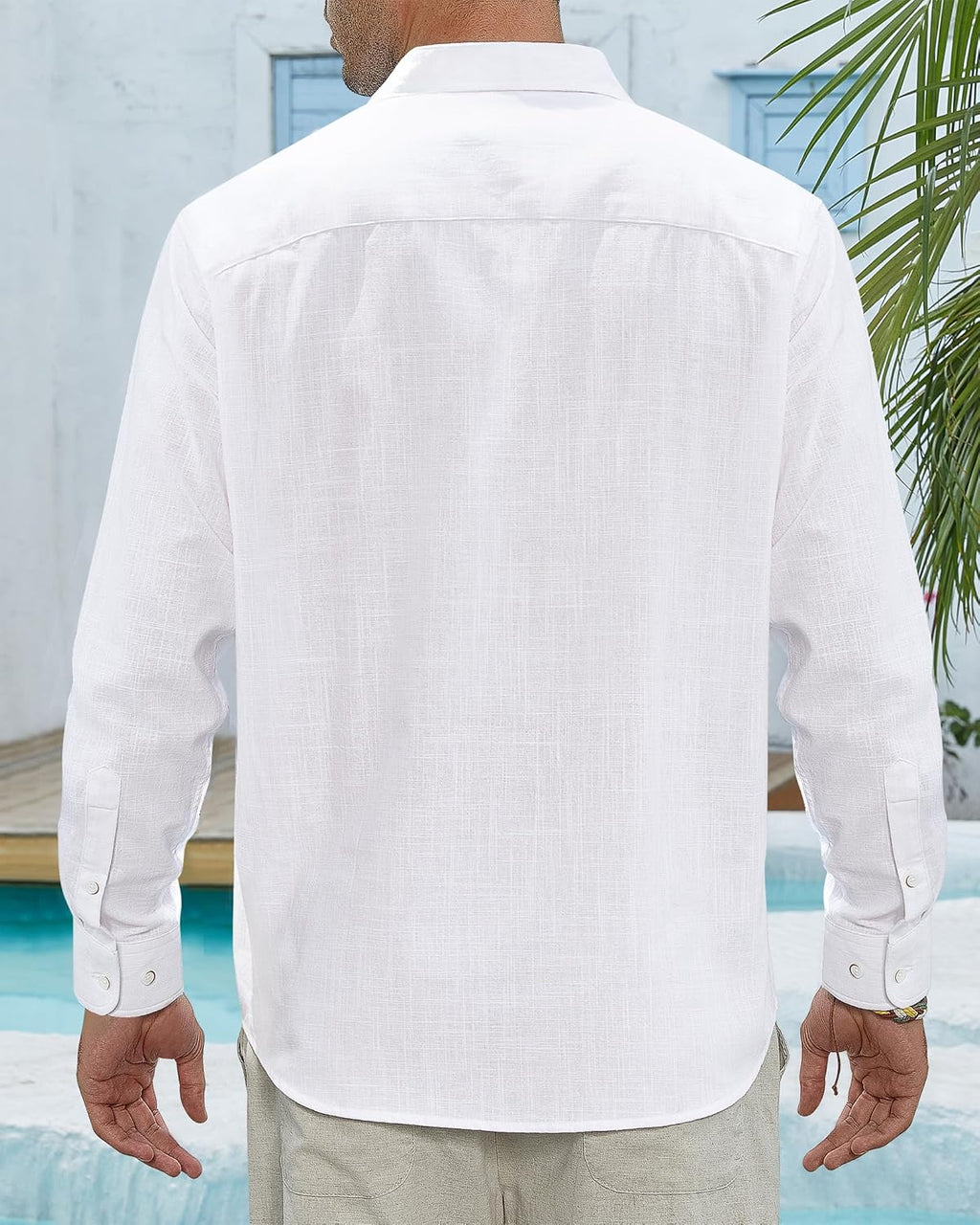 Men's Long-Sleeve Cotton-Linen Shirt – Casual Button-Down Shirt, Summer Beach Top (with Pocket)
