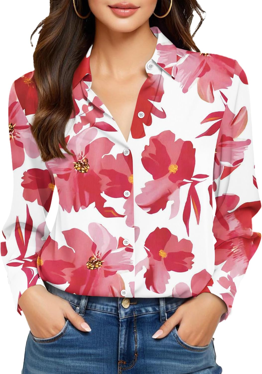 Beige Dress Shirts Women Womens Blouse Button Down Up Silk Shirt Long Sleeve Blouses Collared Slim Wrinkle Free Fit Formal Tops for Casual Work Business Tunic Work Top Cream Size XL