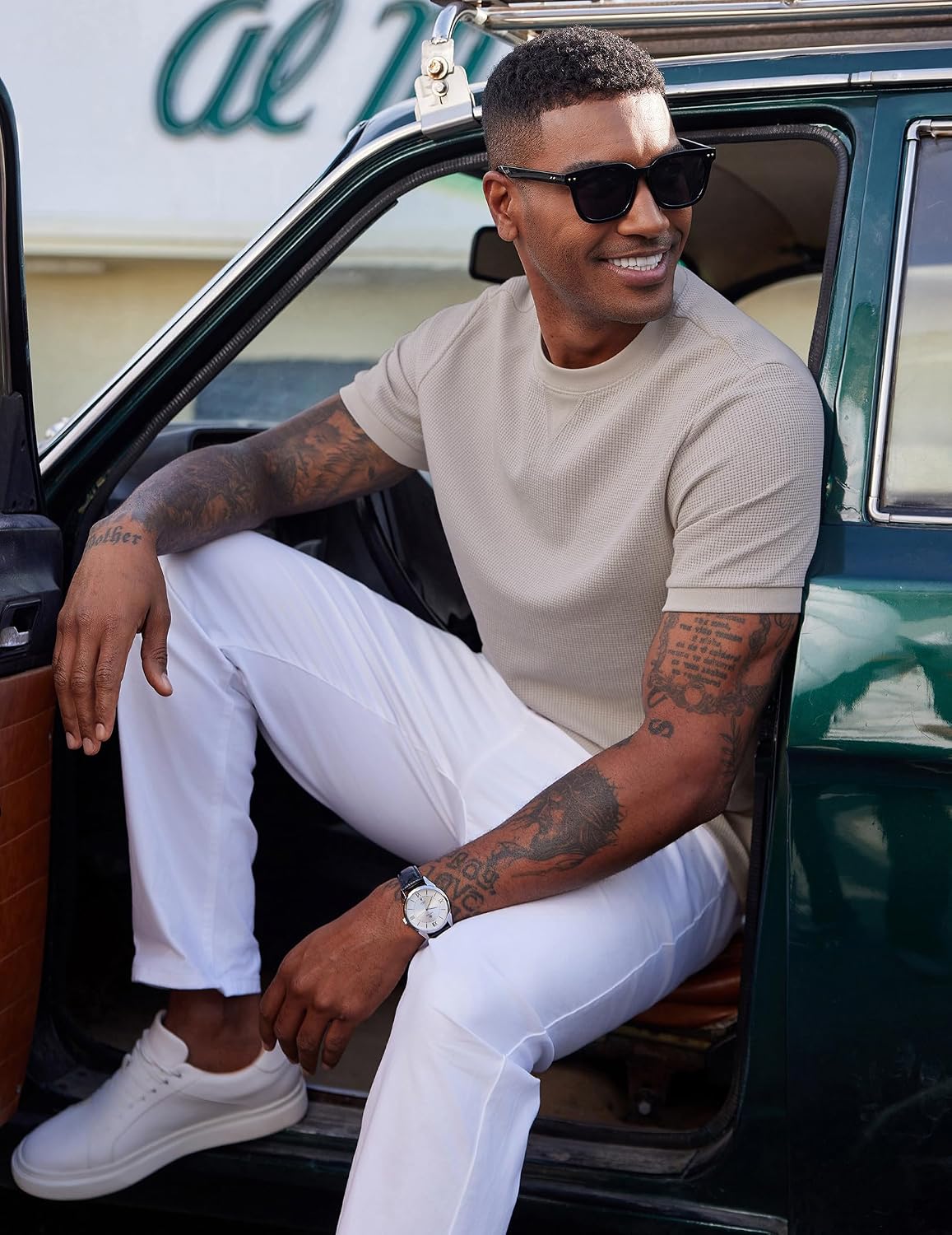 Mens Crewneck T-Shirts Short Sleeve Waffle Casual T Shirts Summer Plain Pullover Tees