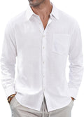 Men's Long-Sleeve Cotton-Linen Shirt – Casual Button-Down Shirt, Summer Beach Top (with Pocket)