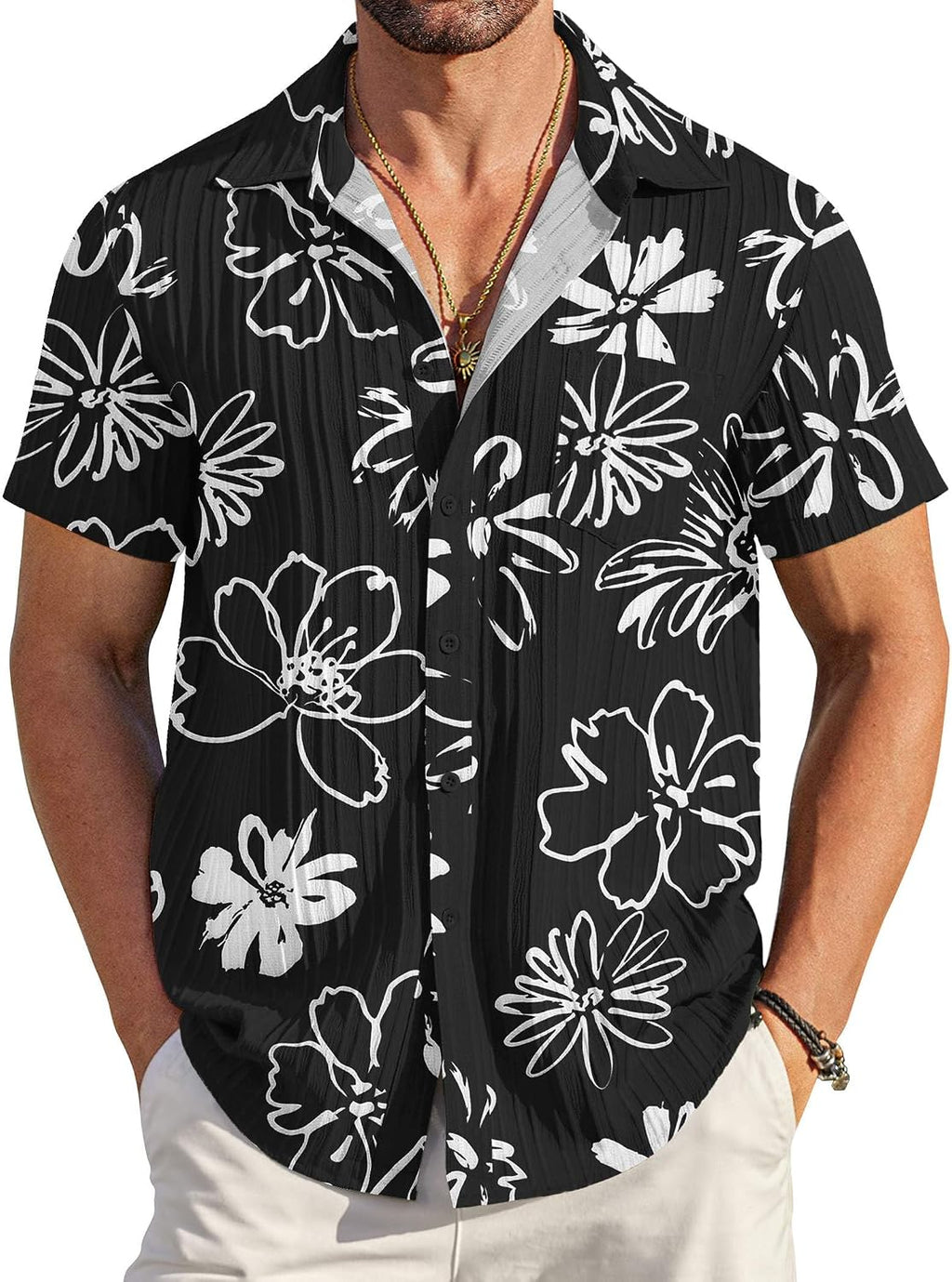 Men's Summer Short-Sleeve Linen Shirt – Stylish Casual Beach Shirt with Button-Down Collar