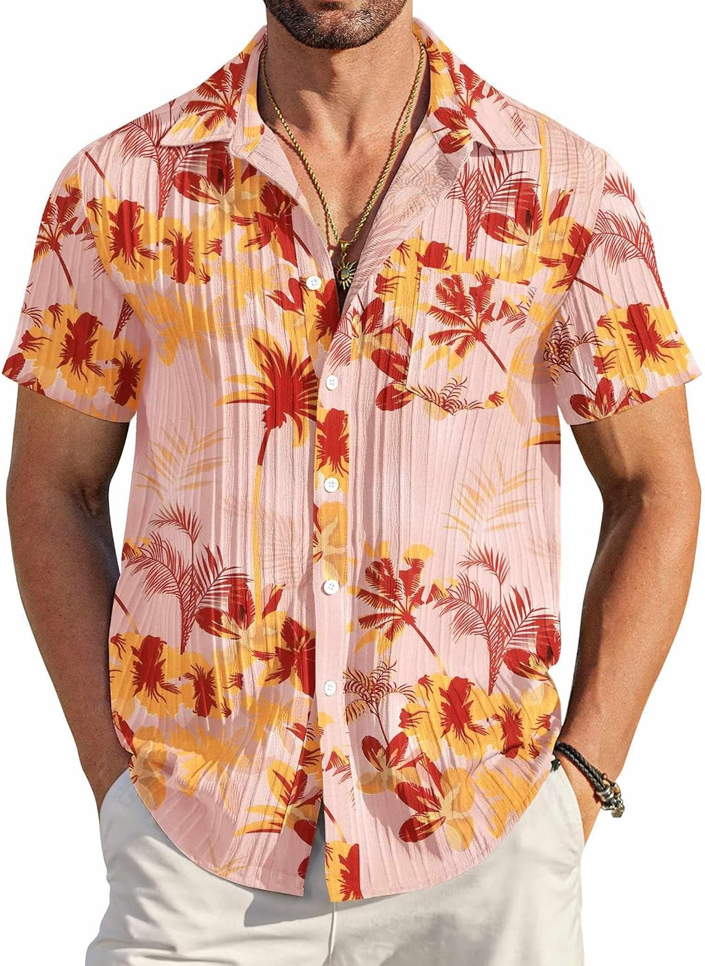 Men's Summer Short-Sleeve Linen Shirt – Stylish Casual Beach Shirt with Button-Down Collar