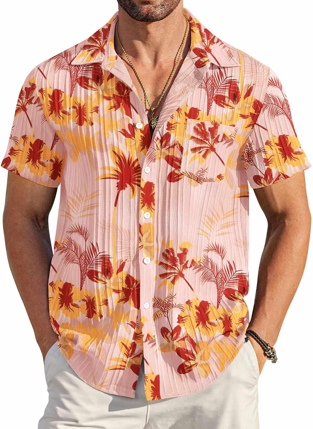 Men's Summer Short-Sleeve Linen Shirt – Stylish Casual Beach Shirt with Button-Down Collar