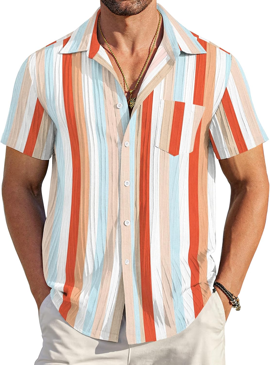 Men's Summer Short-Sleeve Linen Shirt – Stylish Casual Beach Shirt with Button-Down Collar