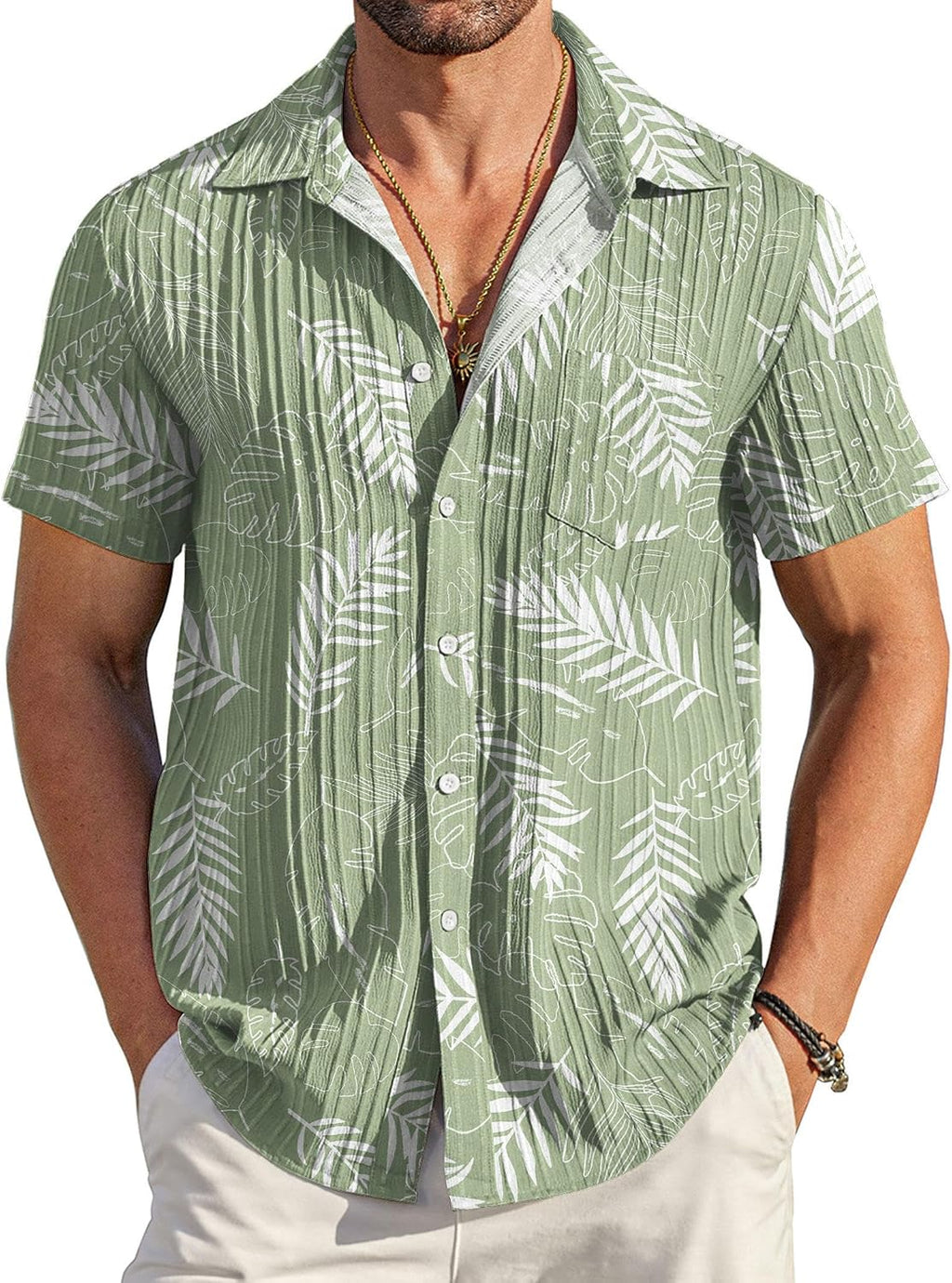 Men's Summer Short-Sleeve Linen Shirt – Stylish Casual Beach Shirt with Button-Down Collar