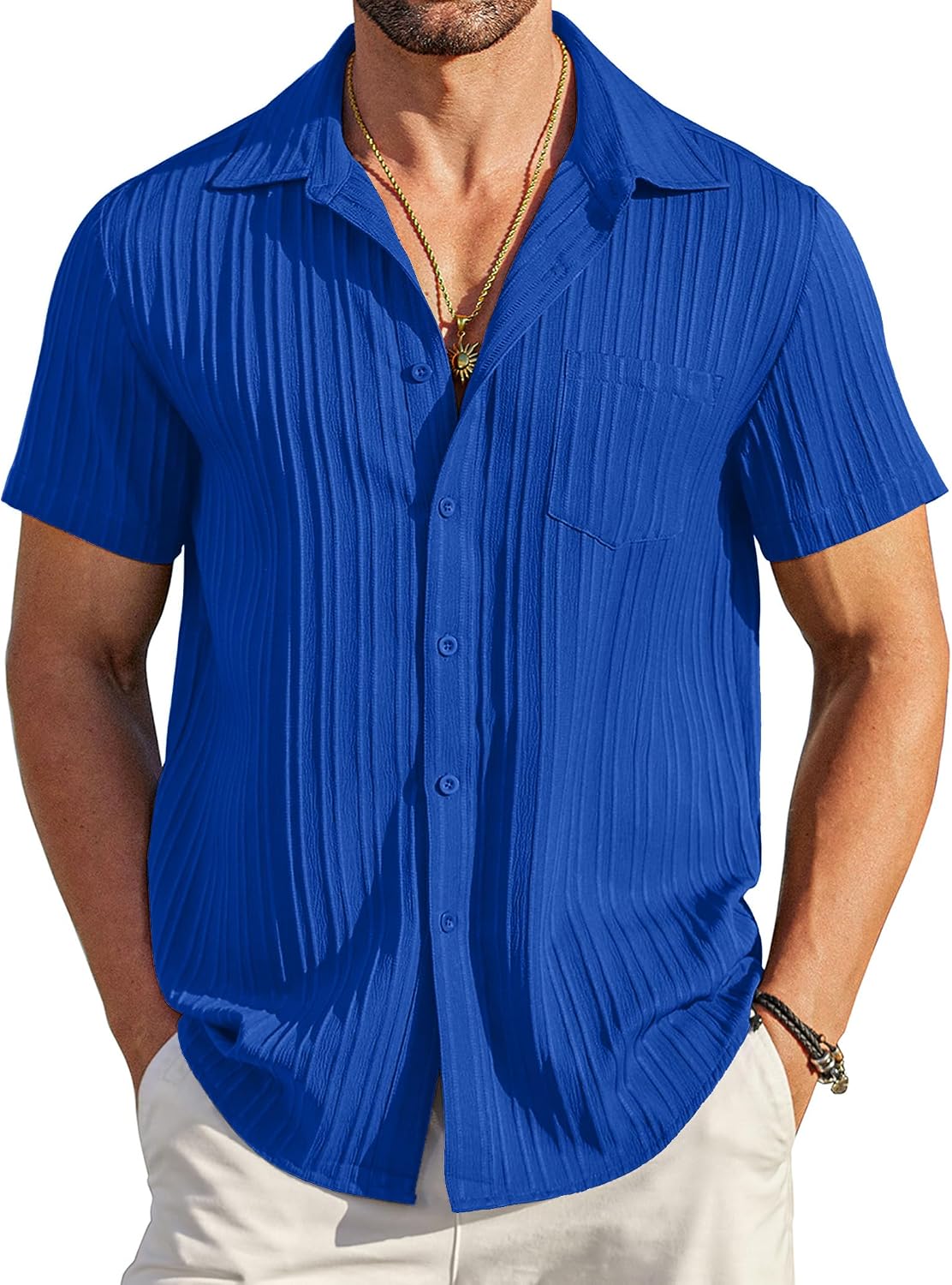 Men's Summer Short-Sleeve Linen Shirt – Stylish Casual Beach Shirt with Button-Down Collar