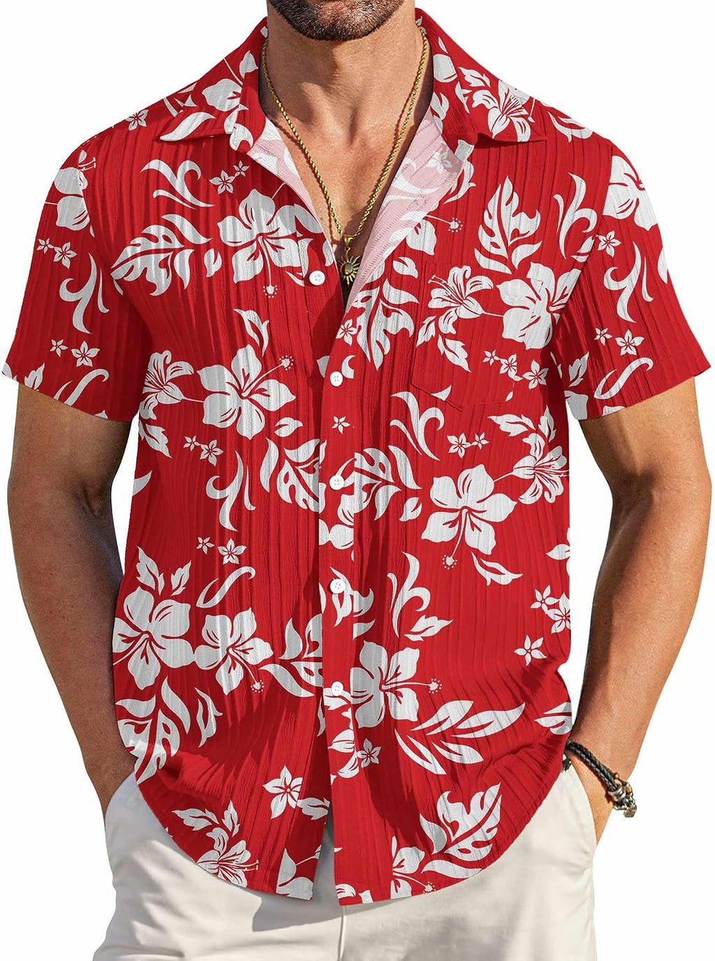 Men's Summer Short-Sleeve Linen Shirt – Stylish Casual Beach Shirt with Button-Down Collar