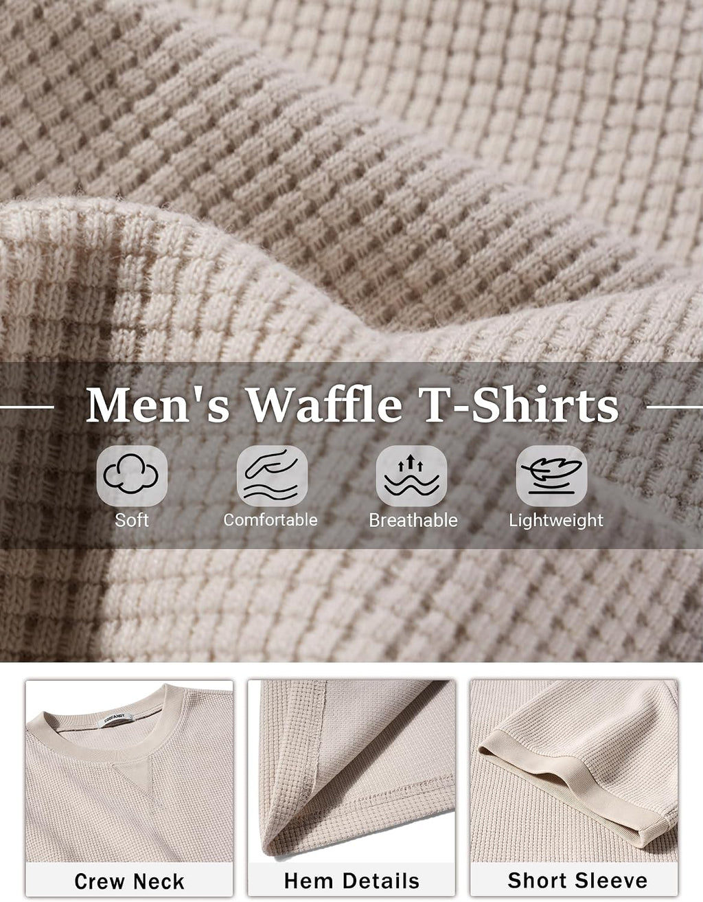 Mens Crewneck T-Shirts Short Sleeve Waffle Casual T Shirts Summer Plain Pullover Tees