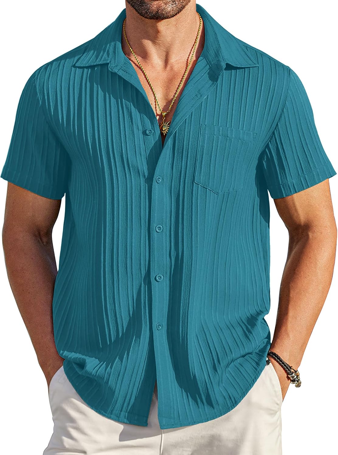 Men's Summer Short-Sleeve Linen Shirt – Stylish Casual Beach Shirt with Button-Down Collar