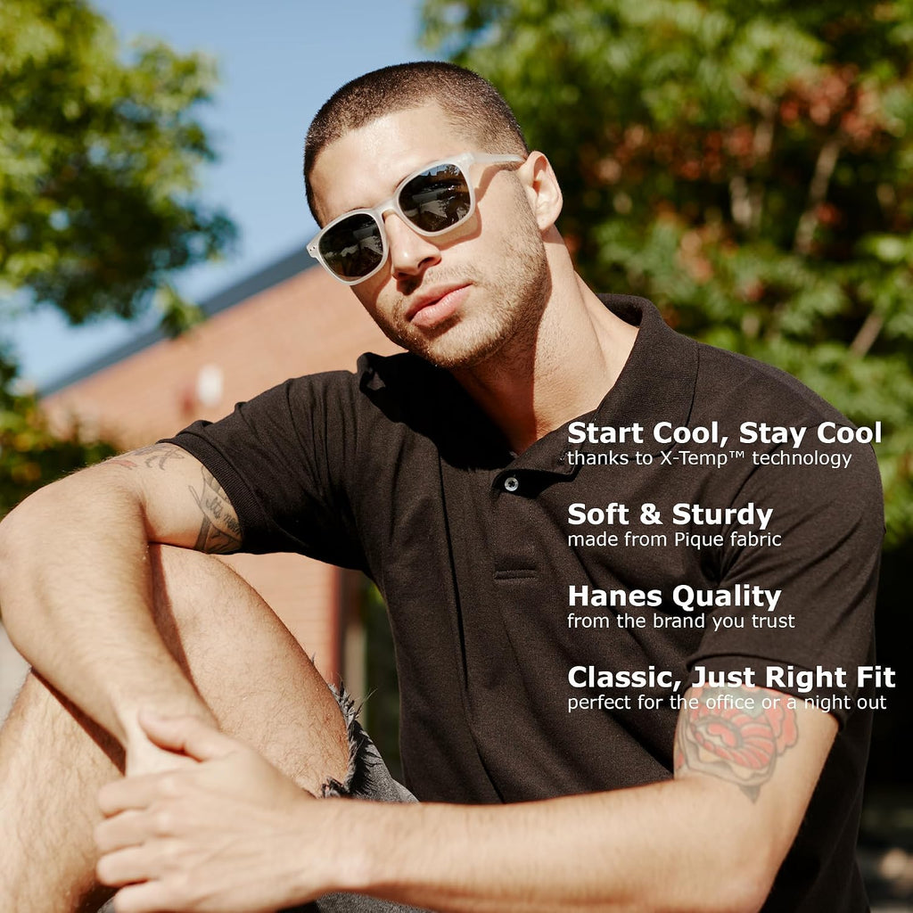 Men's Short-Sleeve Piqué Polo Shirt, 3-button design, medium weight.