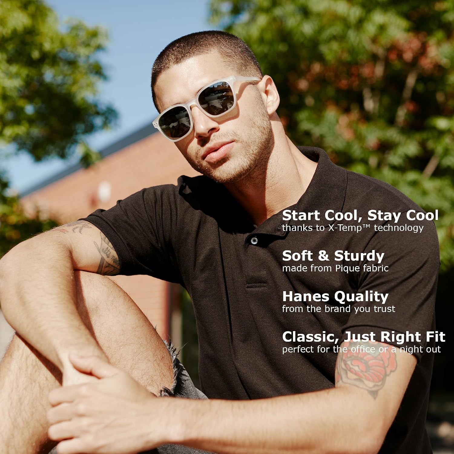 Men's Short-Sleeve Piqué Polo Shirt, 3-button design, medium weight.