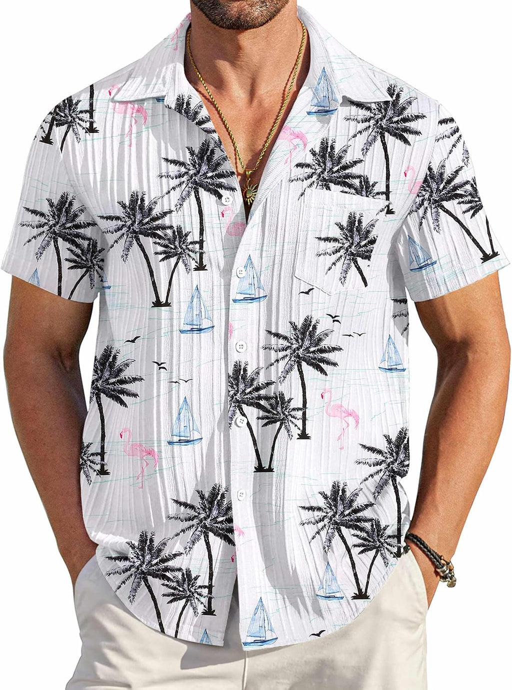 Men's Summer Short-Sleeve Linen Shirt – Stylish Casual Beach Shirt with Button-Down Collar