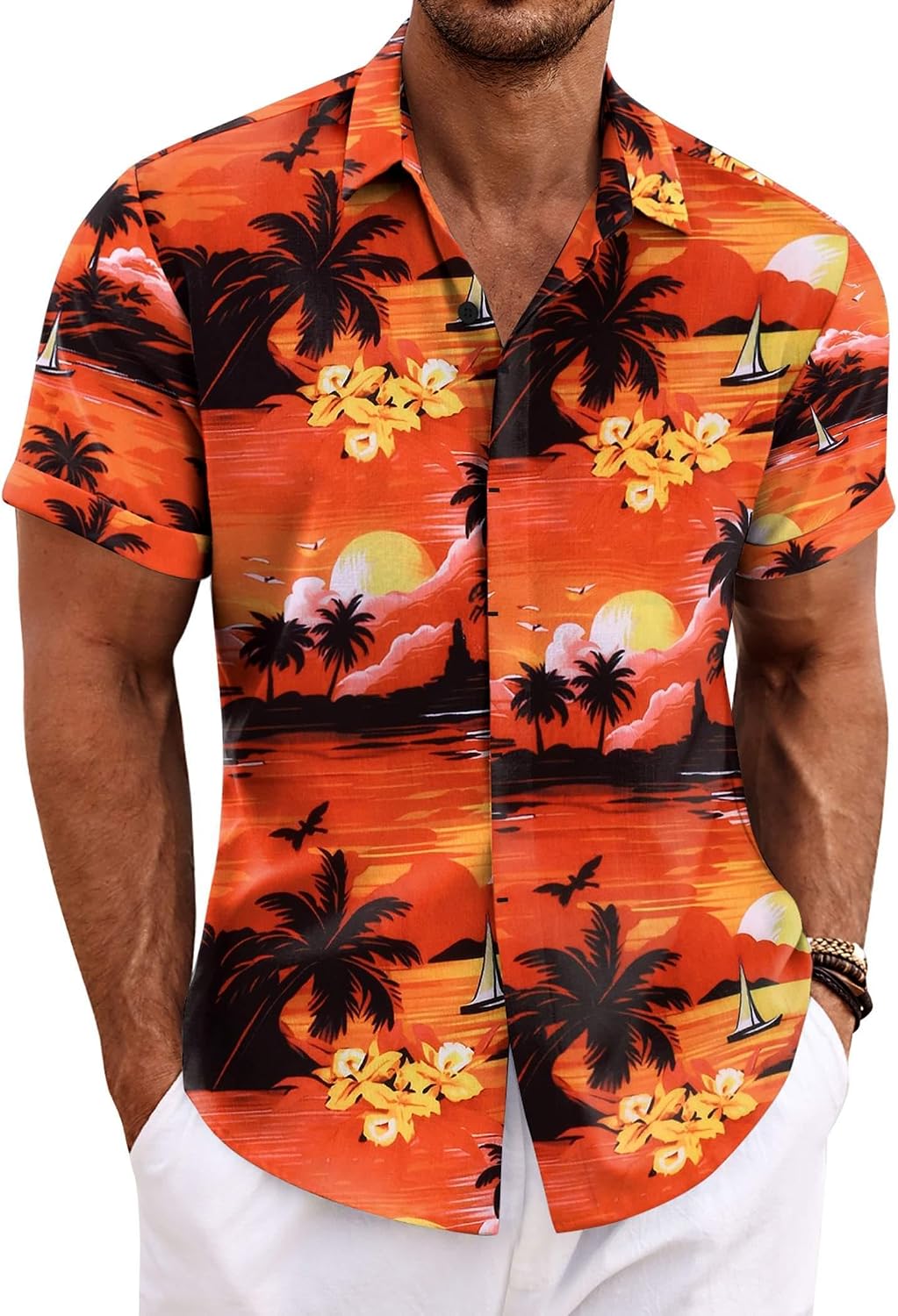 Men's Linen Wedding Shirt – Short-Sleeve, Button-Down, Casual Style, Loose Fit