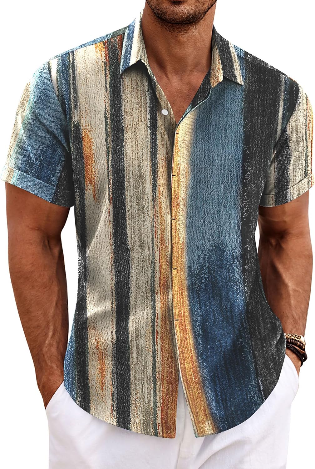 Men's Linen Wedding Shirt – Short-Sleeve, Button-Down, Casual Style, Loose Fit