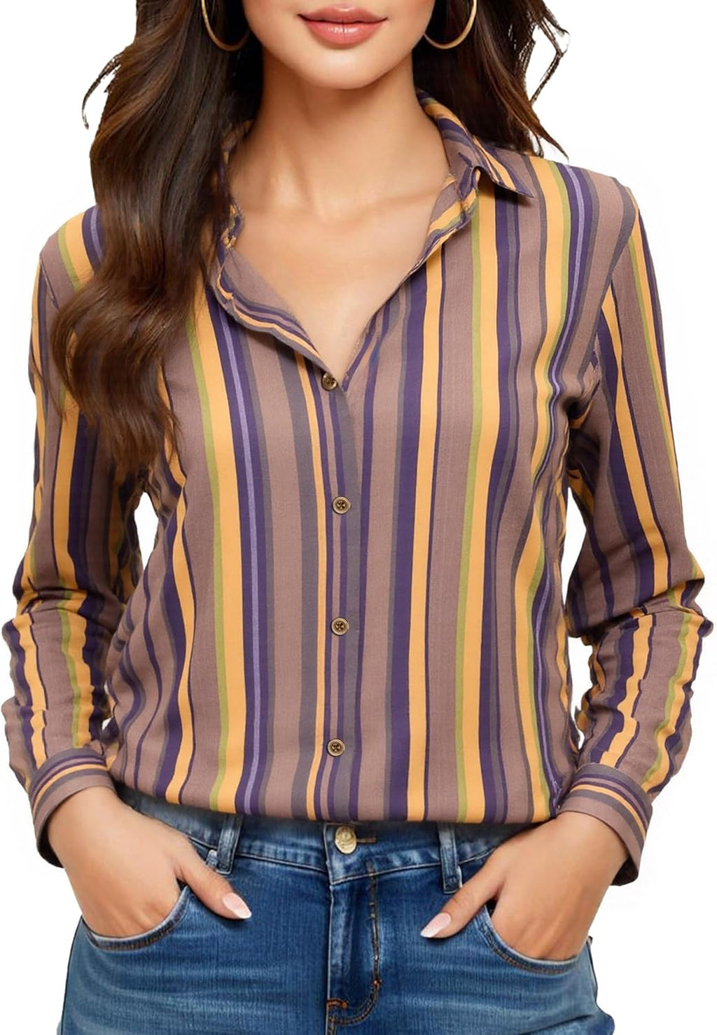 Beige Dress Shirts Women Womens Blouse Button Down Up Silk Shirt Long Sleeve Blouses Collared Slim Wrinkle Free Fit Formal Tops for Casual Work Business Tunic Work Top Cream Size XL