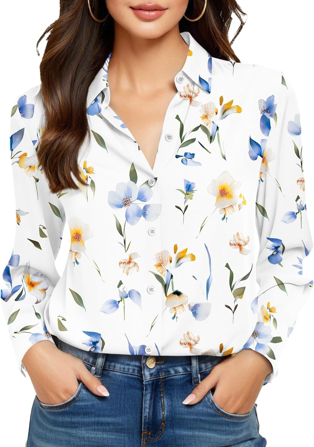 Beige Dress Shirts Women Womens Blouse Button Down Up Silk Shirt Long Sleeve Blouses Collared Slim Wrinkle Free Fit Formal Tops for Casual Work Business Tunic Work Top Cream Size XL