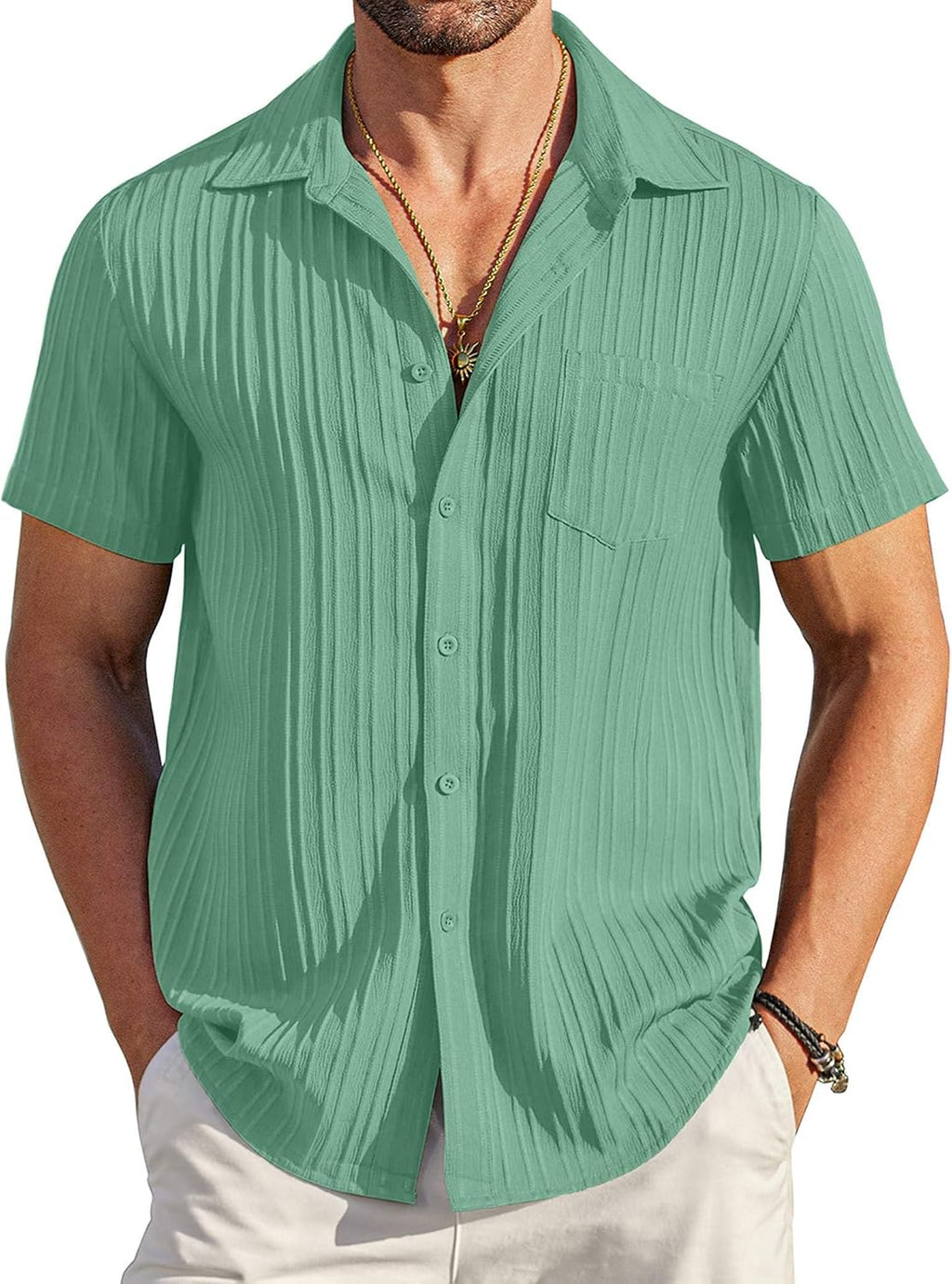 Men's Summer Short-Sleeve Linen Shirt – Stylish Casual Beach Shirt with Button-Down Collar