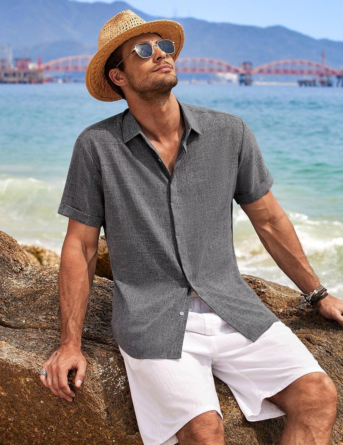 Men's Linen Wedding Shirt – Short-Sleeve, Button-Down, Casual Style, Loose Fit